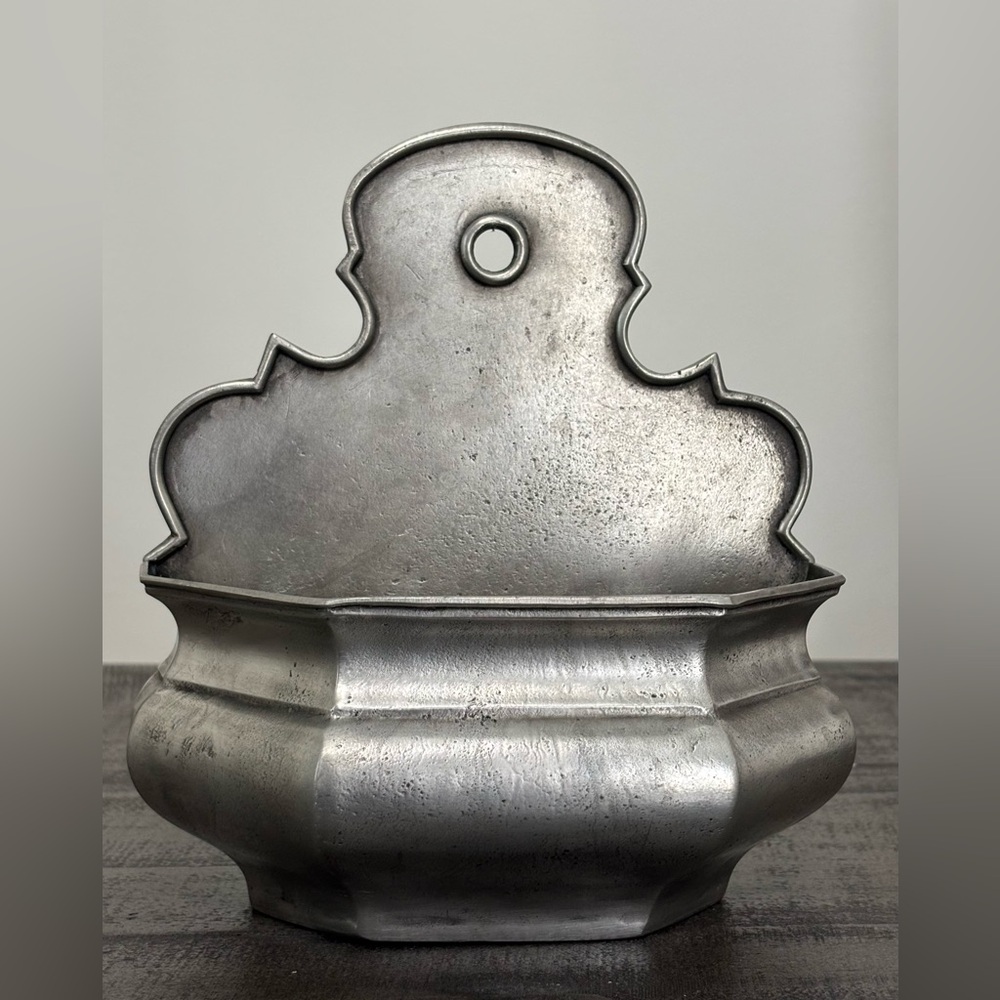 Decorative Italian Pewter Holy Water Font / Stoup – PELTRO 95% – Wall Mount